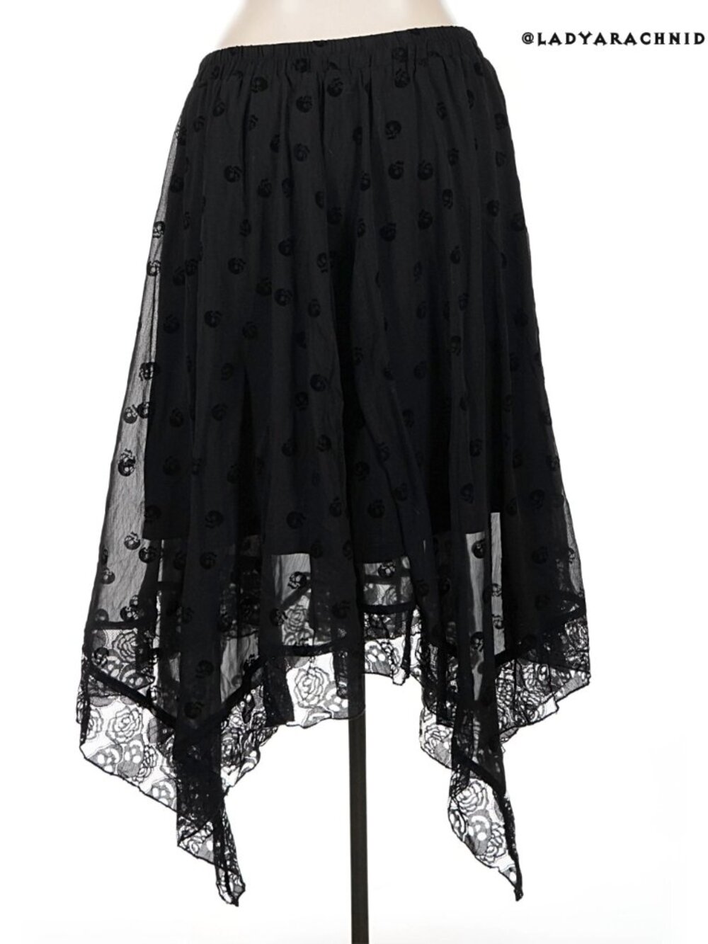 DISTURBIA Bones flocked chiffon midaxi hankerchief hem skirt US16 - Picture 7 of 9